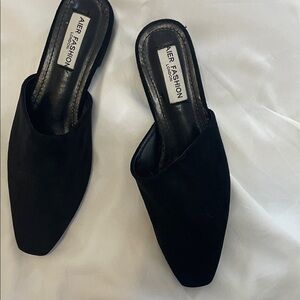 Black Pointed Suede Slip-On Mules